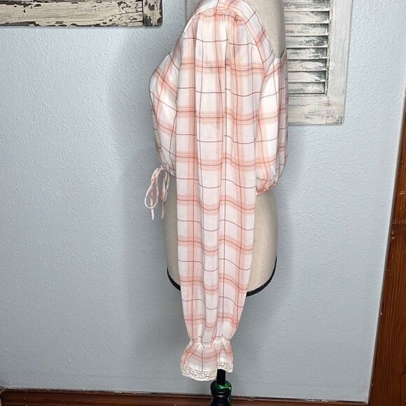 Society Stitch Plaid Checkered White Pink Poet Long Sleeve Women's Crop Top Size - Picture 6 of 11